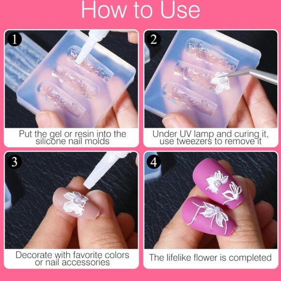 2PCS 3D Flower Mold for Nails, Flower Silicone Nail Art Molds, Reusable DIY - Picture 5 of 6
